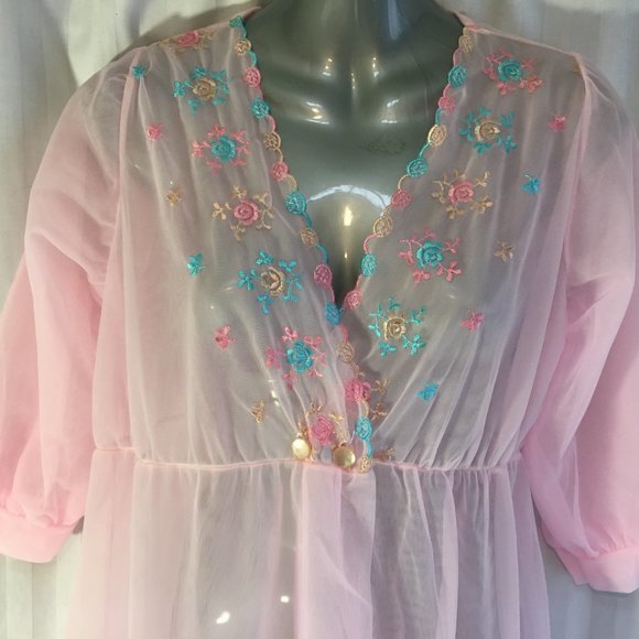 Hamilton Other - *HOST PICK* Sheer Negligee Nightgown Pink Flower Sz Med Vintage Hamilton Sleep